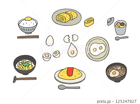 卵料理の手描きイラストセット（カラー） 125247827