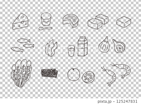 富含鈣的食物手繪插圖集（單色） 125247831