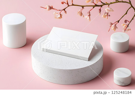 Elegant business card mockup on textured paper, clean branding presentation 125248184