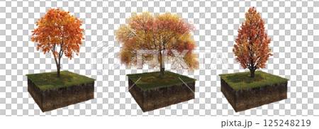 Deciduous tree and soil cut under it. Isolated garden element, 3D illustration, cg render 125248219