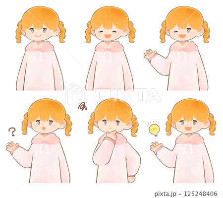 笑顔や考えている子供の表情セット　女の子 125248406