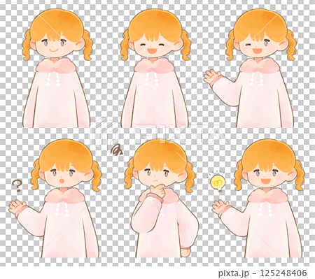 笑顔や考えている子供の表情セット　女の子 125248406