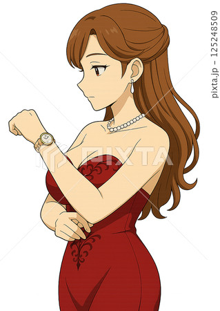 時計を見る女性 125248509