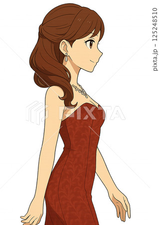 横向きの赤いドレスの女性 125248510