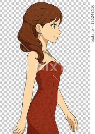 横向きの赤いドレスの女性 125248510