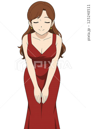 深々とお辞儀する女性 125248511