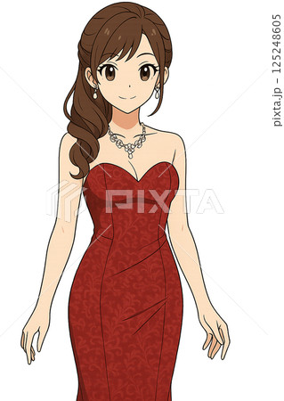 赤いドレスの女性キャラクター 125248605
