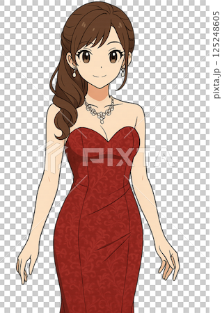赤いドレスの女性キャラクター 125248605