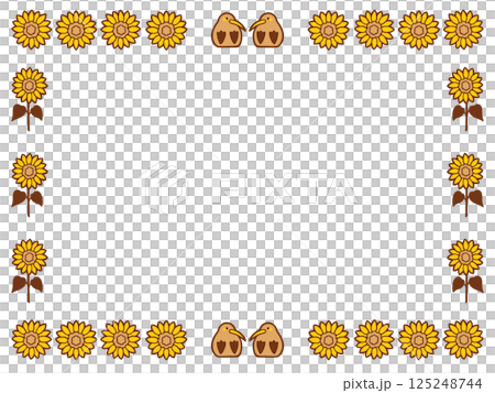 Kiwi and sunflower sitting facing each other frame illustration Kiwi and sunflower sitting facing each other frame illustration 125248744