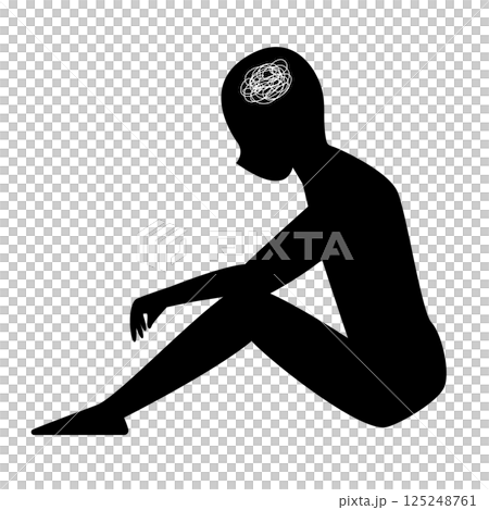 Person is sitting on the ground with silhouette. Stress and anxiety. Mental health Person is sitting on the ground with silhouette. Stress and anxiety. Mental health 125248761
