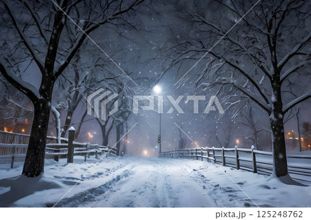 night winter landscape in the city park night winter landscape in the city park 125248762