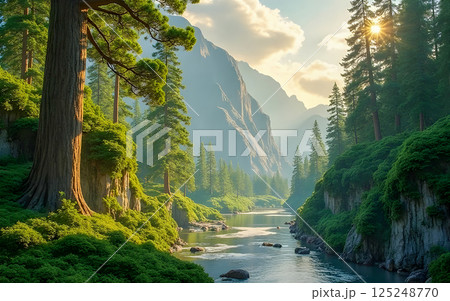 beautiful waterfall in the mountains beautiful waterfall in the mountains 125248770