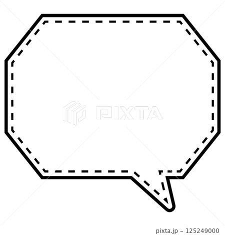 シンプルな白黒の点線付き吹き出し　角のある八角形の右向き03 125249000