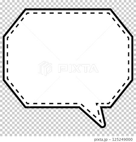 シンプルな白黒の点線付き吹き出し　角のある八角形の右向き03 125249000