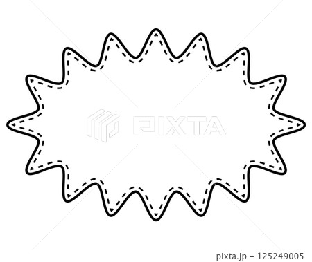 シンプルな白黒の点線付き吹き出し　細長い丸みのあるギザギザした形 125249005