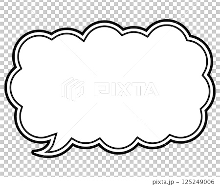Simple black and white double line speech bubble, long and thin cloud-shaped, facing left 01 Simple black and white double line speech bubble, long and thin cloud-shaped, facing left 01 125249006