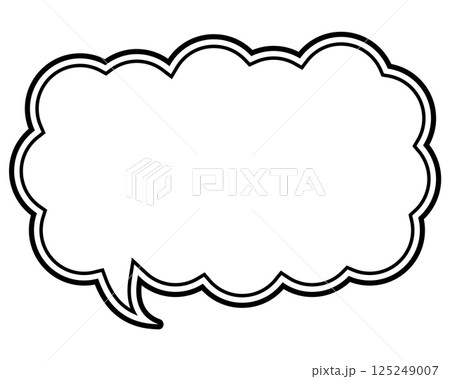 シンプルな白黒の二重線吹き出し　細長い雲形の左向き02 125249007