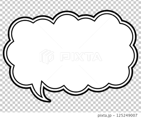 シンプルな白黒の二重線吹き出し　細長い雲形の左向き02 125249007