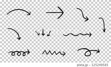 手描き風のゆるめな黒色矢印セット 125249585