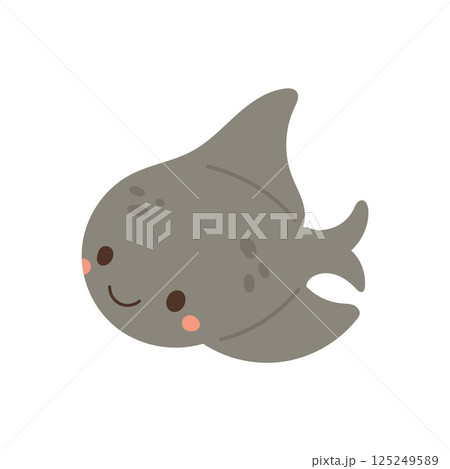 Gray fish illustration with a friendly expression, ideal for underwater themes, marine icon sets, and educational biology visuals for kids 125249589