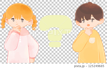 孩子們帶著困惑的表情和問號思考，女孩和男孩 125249685