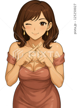 ウインクしながら指でバツ印を作る女性 ウインクしながら指でバツ印を作る女性 125250027