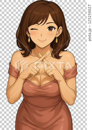 ウインクしながら指でバツ印を作る女性 ウインクしながら指でバツ印を作る女性 125250027