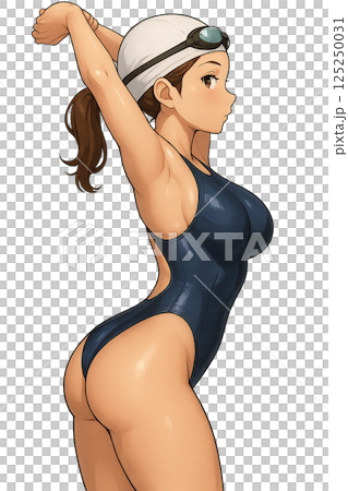 A woman stretching in a swimsuit A woman stretching in a swimsuit 125250031