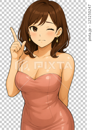 ウインクしながら指を立てている女性 125250247