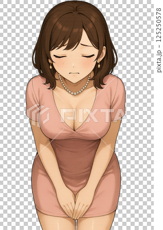 A woman in a pink dress bowing deeply A woman in a pink dress bowing deeply 125250578