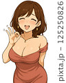 笑顔でOKサインを出すピンク系ドレス姿の女性 125250826