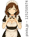 クラシカルなメイド服で指ハートを作って微笑む女性 125250974