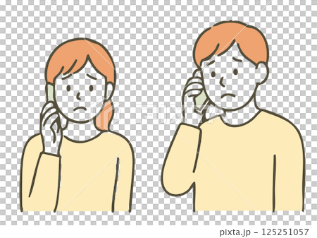 不安そうに電話をする若い男女のイラスト(連絡・トラブル・心配) 不安そうに電話をする若い男女のイラスト(連絡・トラブル・心配) 125251057