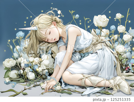 眠るユニコーンの妖精のイラスト素材 眠るユニコーンの妖精のイラスト素材 125251335