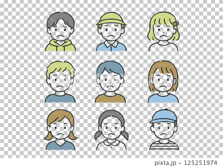 不機嫌な子どもたちのアイコン風イラスト（怒る・ふくれる・感情表現） 125251974