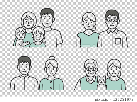 Illustration set of family members with dissatisfied expressions (parents and children, couples, seniors, and pets) Illustration set of family members with dissatisfied expressions (parents and children, couples, seniors, and pets) 125251978