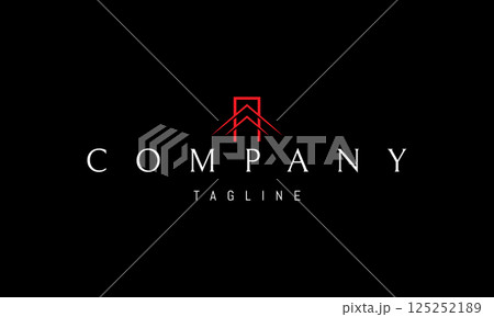 Vector golden logo with an abstract image of a doorway with an arrow pointing up. Vector golden logo with an abstract image of a doorway with an arrow pointing up. 125252189