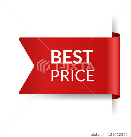 Corner or ribbons icon. Product red banner, price shopping tag. Promotion sale badge, special offer sticker. Discount and price offer concept. Vector sticker template 125252392