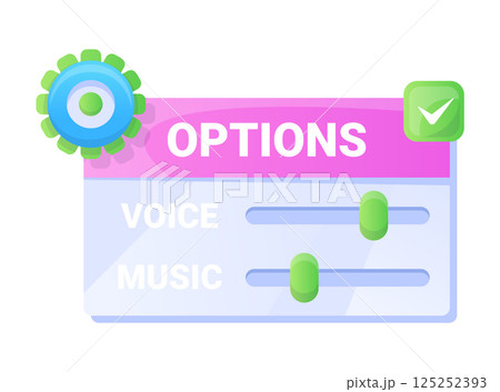 Game UI button. Mobile application or game interface element. Cartoon colorful design. Sticker or label for user interface Game UI button. Mobile application or game interface element. Cartoon colorful design. Sticker or label for user interface 125252393