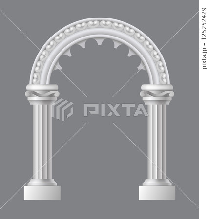 Ancient roman arch. Architectural stone or marble arch. Portal greek castle or luxury facade building entrance with pillars columns. Creative isolated arch design. Vector cartoon illustration Ancient roman arch. Architectural stone or marble arch. Portal greek castle or luxury facade building entrance with pillars columns. Creative isolated arch design. Vector cartoon illustration 125252429