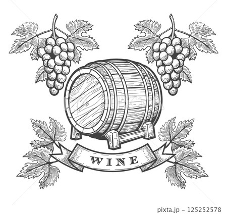 Grape wine engraving emblem 125252578