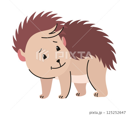 Lovely hedgehog. Cute funny wild forest animal. Prickly cartoon character. Vector isolated illustration 125252647