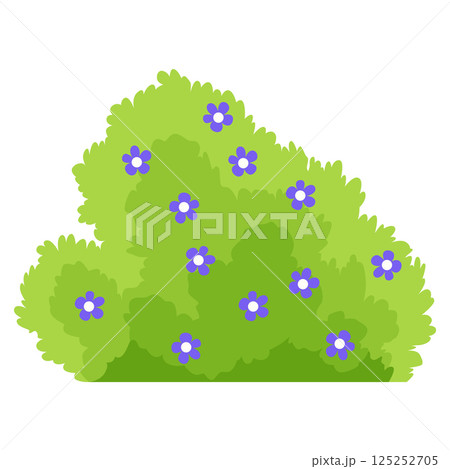 Bush with flowers icon. Cartoon forest and park shrubbery with floral elements. Landscape scene create element. Vector cartoon illustration 125252705