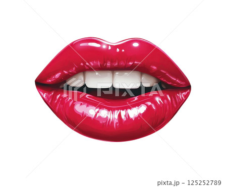 Sexy glossy lips showing white teeth on white background 125252789