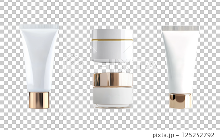 Cosmetic tubes and jars showing skin care products 125252792
