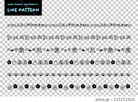 シンプルな手書きのかわいい正月イメージ飾り罫セット 125252920