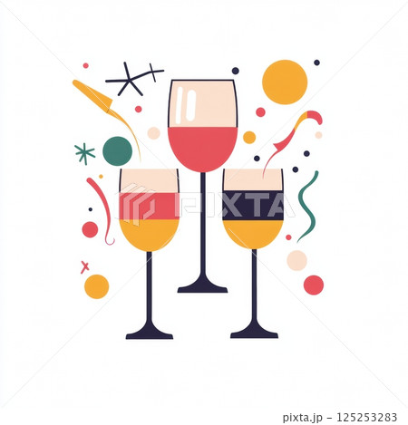 This vibrant party logo features celebratory icons and minimalistic typography, perfect for events focused on joy and togetherness. 125253283