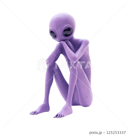Purple alien sitting and thinking 125253337