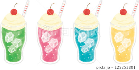 水彩風のクリームソーダのイラストセット 水彩風のクリームソーダのイラストセット 125253801