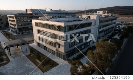Modern Gray Building Complex at Sunset 125254199